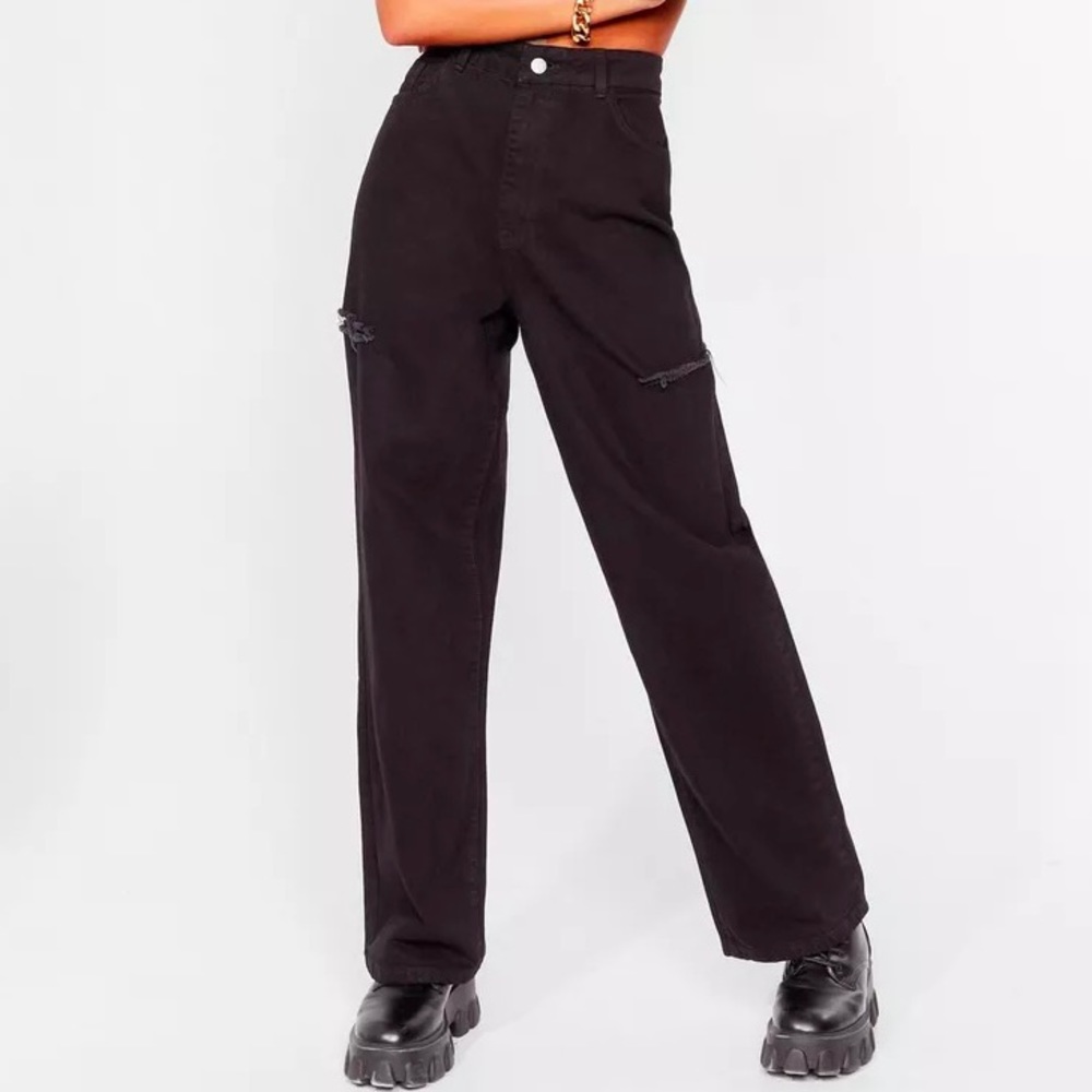 Nasty Gal black wide legged ripped jeans